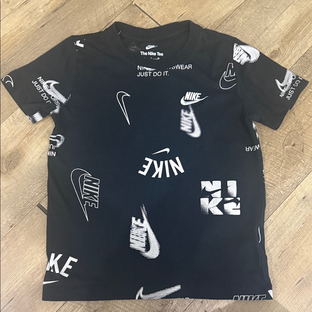 Nike Black Tee with White Logo Allover